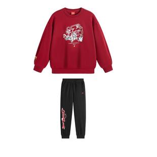 【马年红色新年】安踏女童套装2026款洋气卫衣卫裤印花拜年服加绒