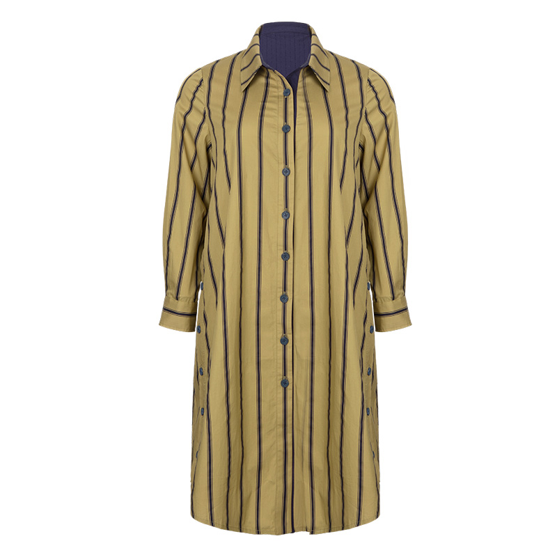 【实用性强】美丽客栈穿梭外套女大码胖mm秋季休闲简约条纹衬衫裙