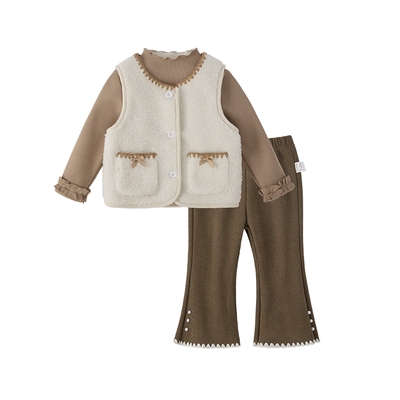 [抗菌锁温]女孩衣服女儿童秋冬三件套红色童装加绒款保暖女童套装