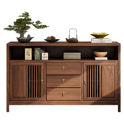 北美黑胡桃木博古架餐边茶水柜隔断实木玄关柜新中式餐厅储物酒柜