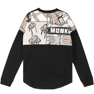 PCMY 叉叉人漫画长袖T恤男女情侣休闲宽松圆领套头卫衣印花打底衫