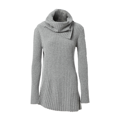 Famecoco折扣店气质不规则套头针织衫修身显瘦 围脖可拆F228DB010