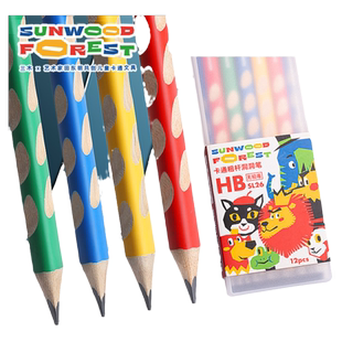 三木森林粗杆洞洞铅笔幼儿园初学者小学生专用一年级儿童套装hb大三角杆形正姿2b加粗不断芯写字画画无毒卡通