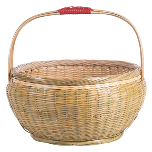 手工天然竹编手提篮 菜篮子 鸡蛋筐 购物篮 大号家用收纳装饰带盖