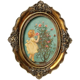 法式复古摆件古典油画装饰画客厅挂画7寸椭圆形雕花玻璃画框相框