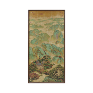 五岳独尊靠山图入户玄关山水挂画办公室装饰画进口实木框竖版铜画