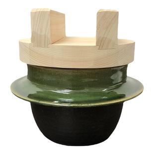 日本原装独步炎匠人手作木盖老式复古砂锅亮釉绿釉羽釜土锅饭釜锅