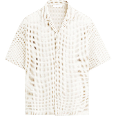 西班牙单！镂空纹理提花短袖衬衫