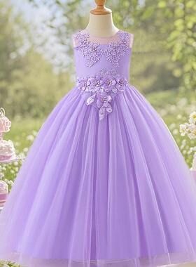 D 61074 Girl's Embroidered Tulle Dress 女童礼服裙 跨境