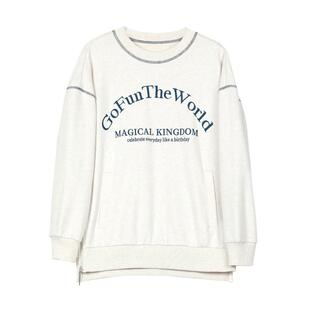 Yifini/易菲无帽圆领侧边开叉色纺纱纯棉宽松卫衣女春秋新款