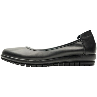 简步真皮久站不累软皮软底职业上班舒适平底空姐乘务工作鞋女黑色