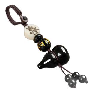 黑曜石葫芦天然黑色水晶饰品福禄寿吊坠钥匙书背包挂件男女情侣款