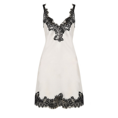 DPLAYSWEET法式复古撞色蕾丝缎面吊带裙女士轻奢白色睡衣2025冬