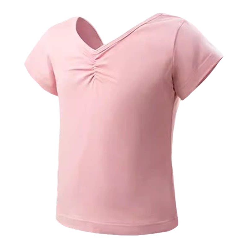 儿童舞蹈练功服女童V领短袖修身棉弹力演出服两件套