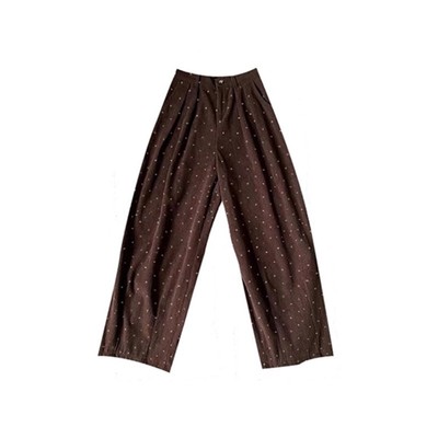 棕色好韩的波点灯芯绒裤子啊！