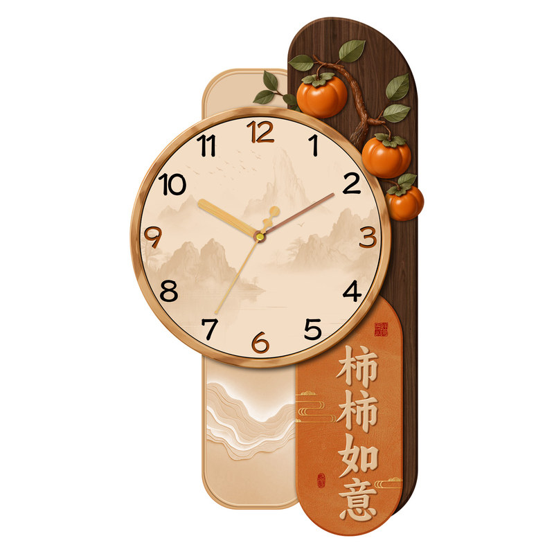 新中式钟表挂钟万年历免打孔挂表