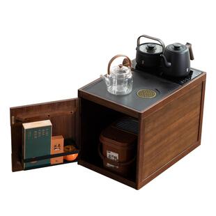 实木移动茶水柜家用黑胡桃木茶台客厅小茶几烧水壶一体边柜茶边几