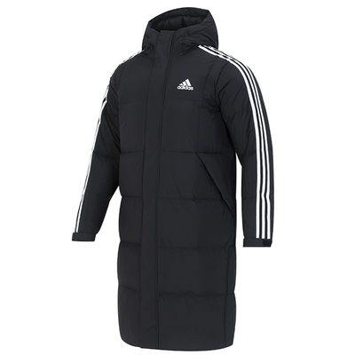 阿迪达斯中长款三条纹羽绒服棉衣