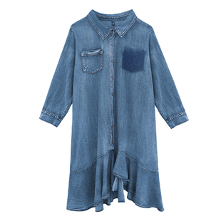 【5折清仓】媛子家大码秋季胖mm宽松遮肉时尚百搭翻领牛仔连衣裙