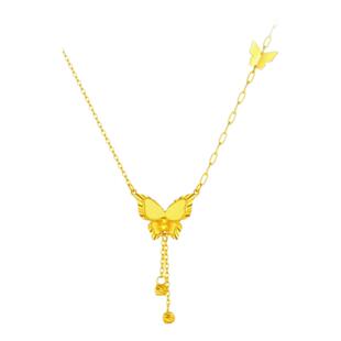 新中式爆闪蝴蝶流苏项链女黄金色锁骨链2026新款高级感送妈妈吊坠