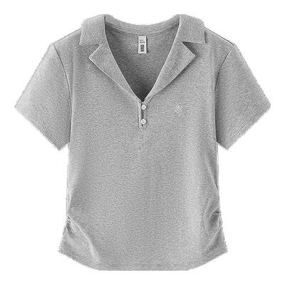 森马西装领刺绣凉感短款POLO衫女