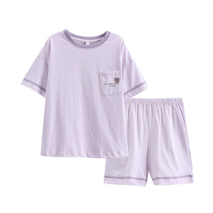 芬腾情侣睡衣夏季纯棉短袖女套装男士宽松休闲青年大码全棉家居服