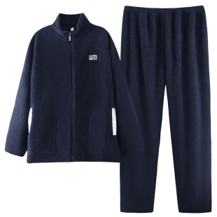 半边绒睡衣男士秋冬季冬款珊瑚绒加厚加绒家居服高级感拉链可外穿