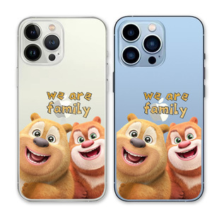 卡通个性熊出没熊大熊二好朋友新款苹果iPhone15Promax14透明软硅胶潮牌透黑壳恶搞小米荣耀oppovivo手机壳
