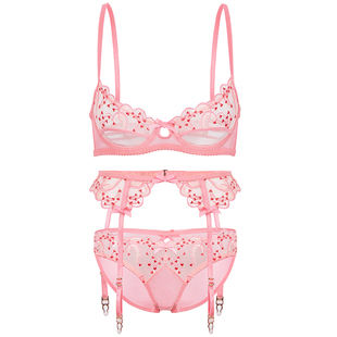 Hidden Butterfly法式爱心刺绣镂空罩杯文胸套装 HB内衣 春漾甜桃