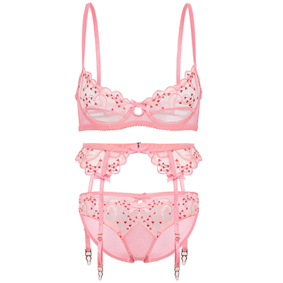 法式软钢圈爱心刺绣文胸套装