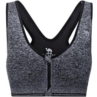 骆驼健身运动文胸女防震跑步内衣中高强度支撑前拉链瑜伽美背背心