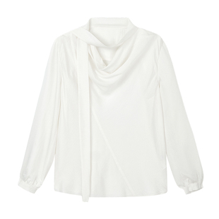 法式飘带领女士上衣MOFAN摩凡春秋椰奶白设计感休闲小衫显瘦