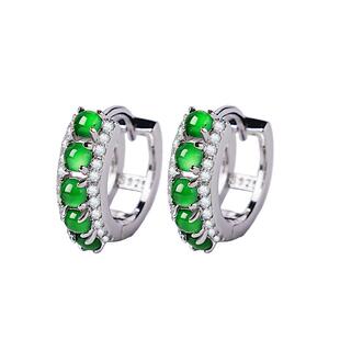 宫里上新翡翠耳环女士天然冰种玉石耳饰纯银耳扣绿色耳圈生日礼物