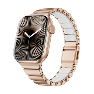适用苹果手表S11表带玫瑰金磁吸AppleWatch11小蛮腰金属不锈钢手表带S10S9Se3女折叠扣iWatchS10/iWatch新款