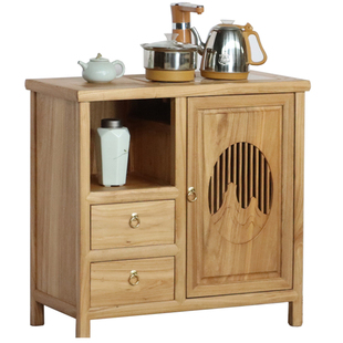 新中式茶水柜简约客厅实木餐边柜榆木移动小茶台多功能置物架矮柜