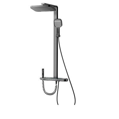 unaxi-E68恒温花洒枪灰色数显钢琴键家用白全铜浴室淋浴花洒套装