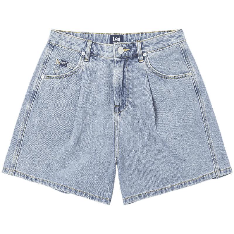 Lee25春夏新品舒适喇叭经典五袋款设计浅蓝色女牛仔短裤A08075