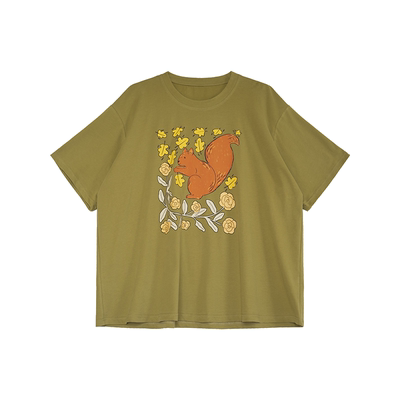 安妮森林简约印花休闲宽松T恤