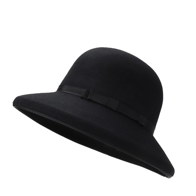 芝士商店~100羊毛蝴蝶结大檐礼帽