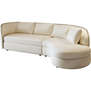 简菲娜伴玥转角沙发弧形真皮美式高端设计师原创异形实木组合沙发