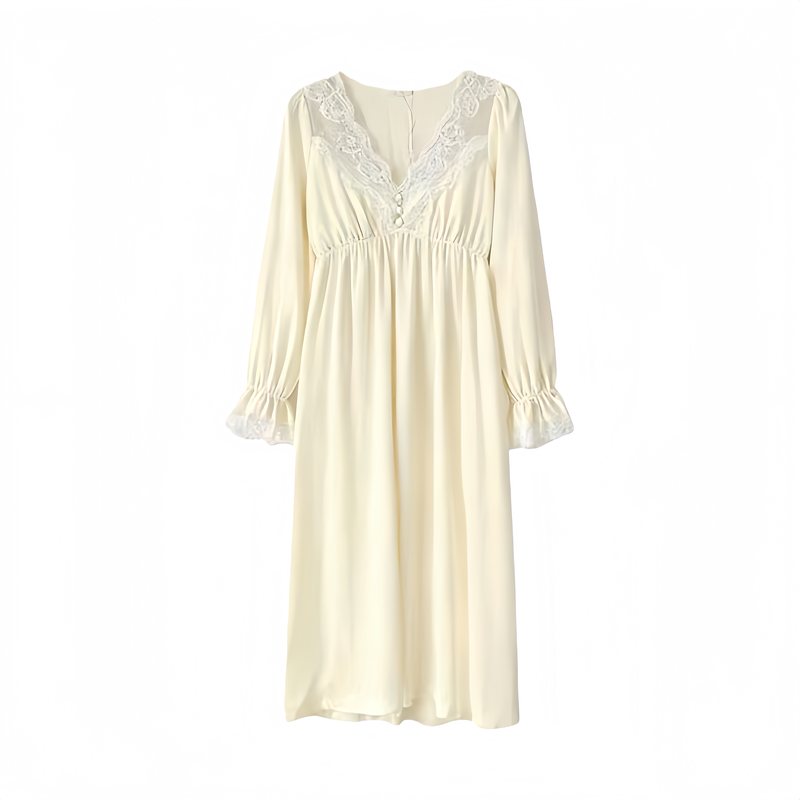 法式真丝睡裙睡衣蕾丝宫廷风公主风轻奢长袖修身长裙送闺蜜礼盒装