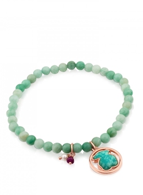 轻奢西班牙桃丝熊红宝石珠贝手链