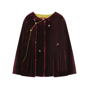 萧娘【冬宜】真丝植绒上衣新中式长袖套头百搭桑蚕丝女上衣XN5839