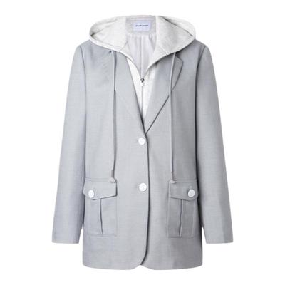 JAC FLEURANT2025秋季新品灰色假两件拼接连帽拉链卫衣西服休闲