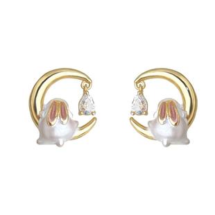 猫蛰S925银针小兔子月牙银针耳钉清纯甜美可爱女生耳饰品超萌气质