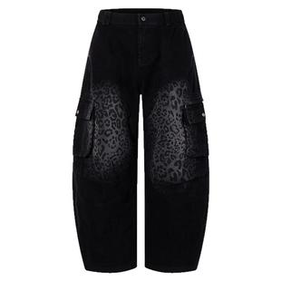 From Mars 野外放风 复古豹纹设计感宽松渐变牛仔长裤休闲弯刀裤