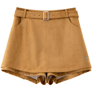 BANANA BABY2025年冬季新款复古感仿麂皮绒A字裙裤女配腰带短半裙