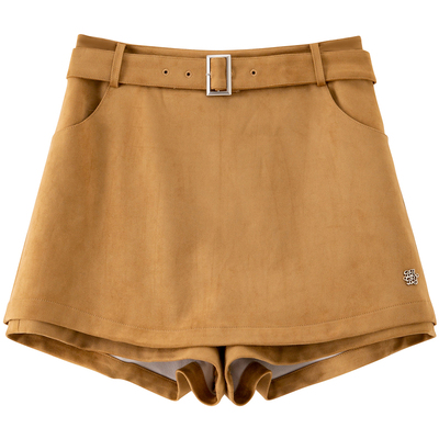 BANANA BABY2025年冬季新款复古感仿麂皮绒A字裙裤女配腰带短半裙