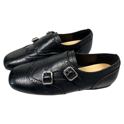 牛皮雕花布洛克鞋女乐福鞋