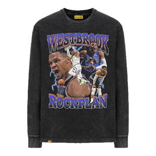 摇滚计划球星威少掘金队美式T恤男vintage风重磅学生高街春秋长袖